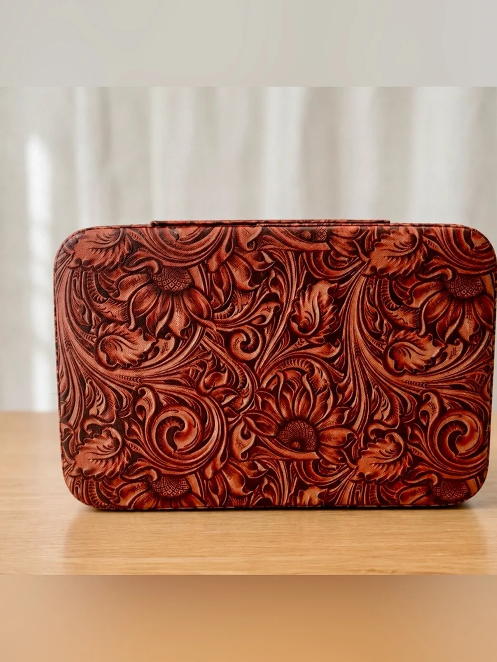 Vintage-Inspired Southwestern Floral Printed Vinyl Cantilever Makeup Train Case